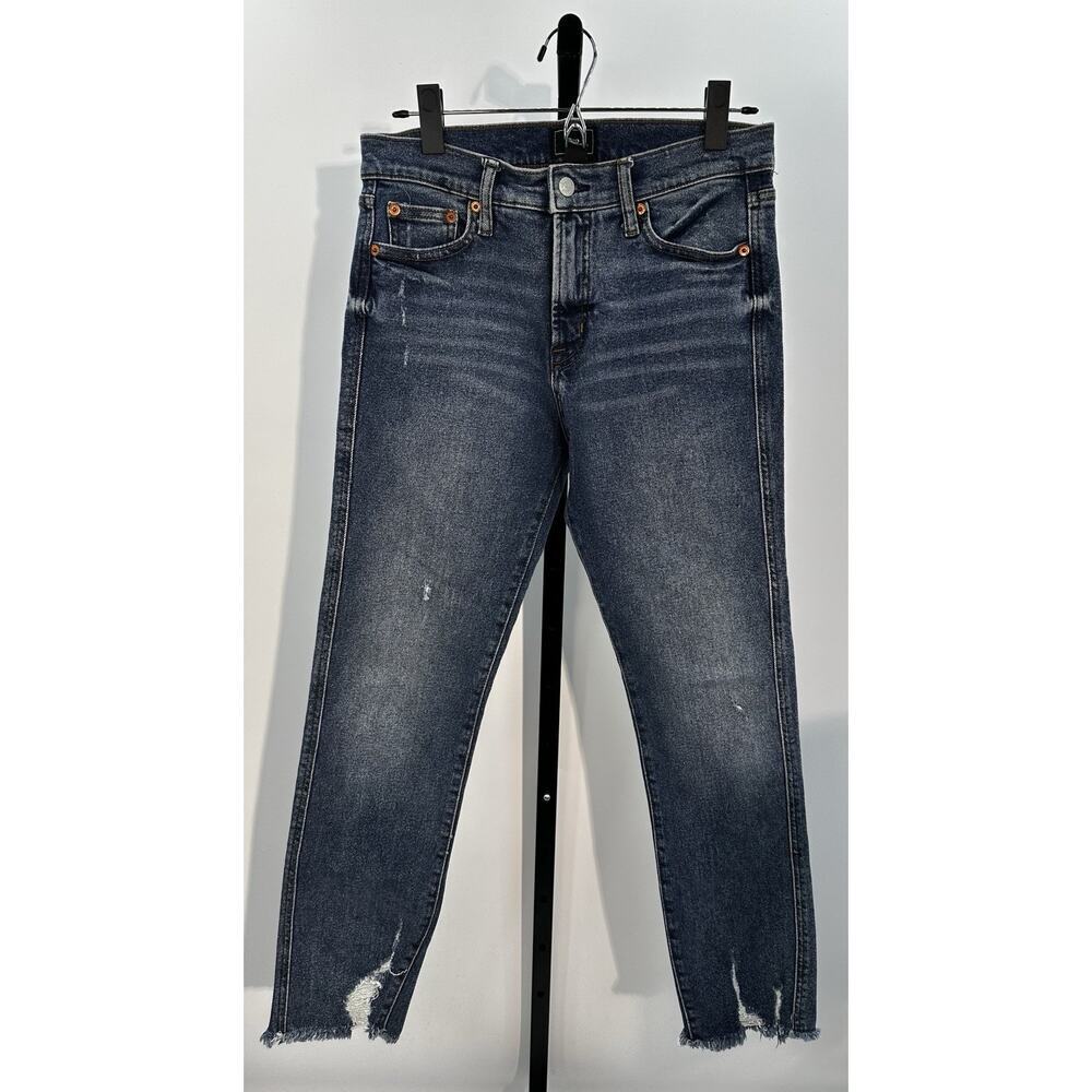Gap Womens 27R Slim Skinny Jeans Distressed Raw Hem Dark Wash Stretch Denim